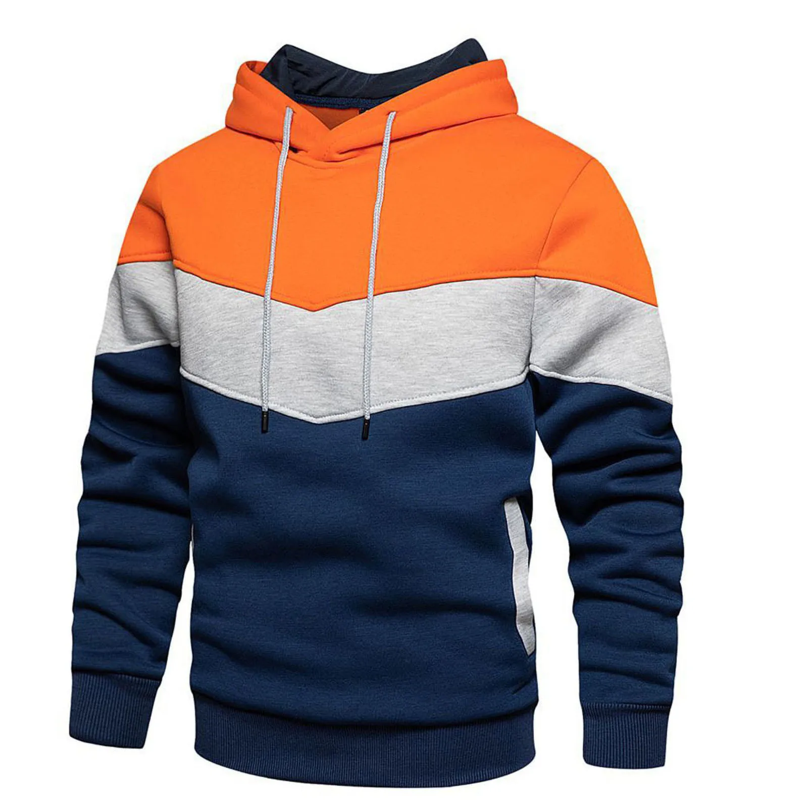 

Male Color Blocked Loose Casual Jacket With Side Seam Pockets And Hooded Sweatshirt Mens Medium Hoodie Men's Zip up Sweatshirt