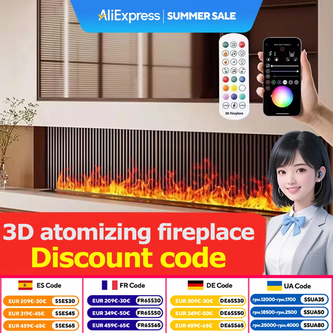 Remote Steam Water Steam Fireplace Indoor Fake Fire TV Decoration 3D LED Plug-in Modern Smart Electric Atomized Fireplace