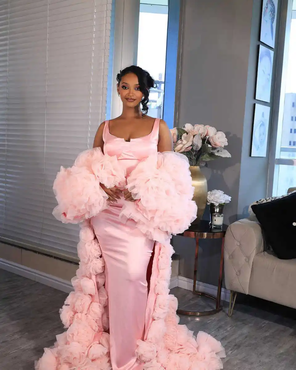 Princess Dresses Women Robe Sleeveless Appliques Ruffles Backless Maternity Dressing Shower Gown for Photography Custom Made