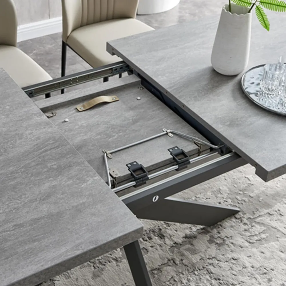 Mesa de comedor moderna para 6-8 personas, comedor Rectangular, cocina, ahorro de espacio, marco de Metal expandible, gris