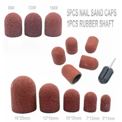 5pcs Nail Sanding Caps With Rubber Grinding Sand Cap Pedicure Tool for Manicure Machine Gel Polish Remover Nail Drill Bit Mill