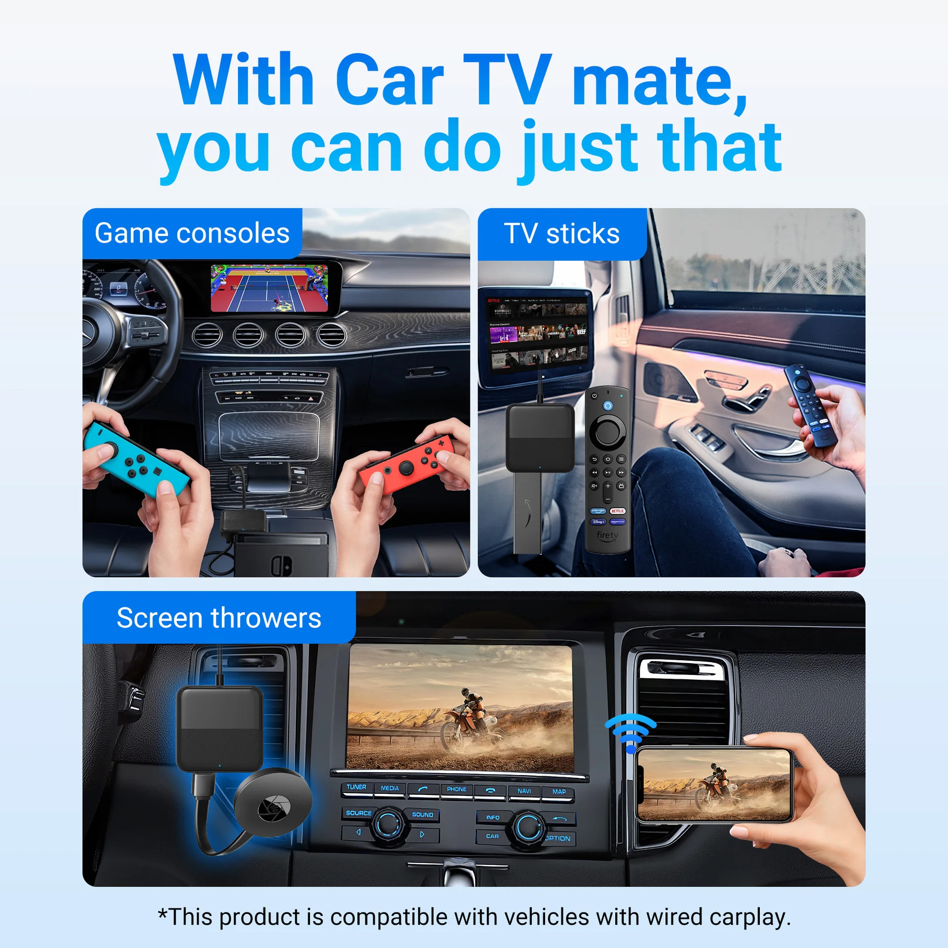 

Ottomotion Car TV Mate B3 Pro: беспроводной адаптер CarPlay/Android Auto — HDMI-видеоконвертер для ТВ-палок, игровая приставка Netflix You