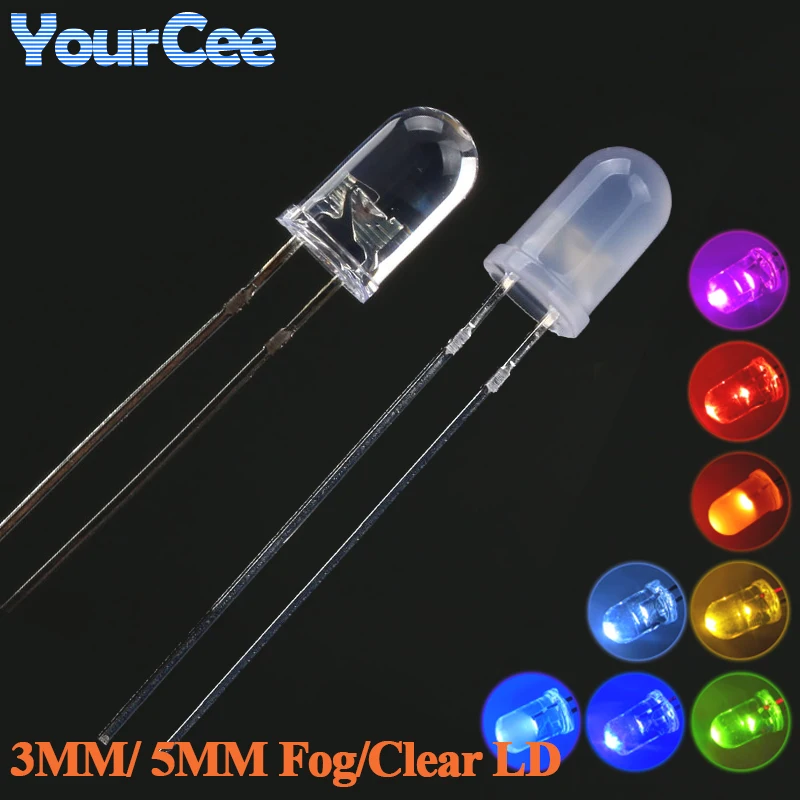 100pcs/lot Fog/Diffused Clear LED Diode 5mm F5 3mm F3 White Yellow Blue Red Emerald-green Indicator Super High Brightness Lamp =