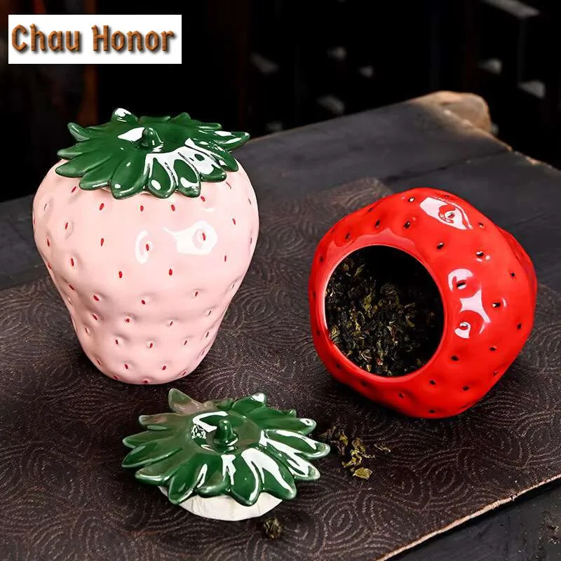 

Creative Strawberry Tea Box Organizer Japanese Storage Tank Containers Chinese Joyful Awakening Tea Tea Caddy Teaset Ornaments