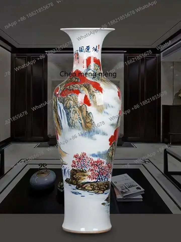 Jingdezhen ceramic hand-painted blue and white porcelain river 1.4 landscape landing large vase home furnishing hotel ornament