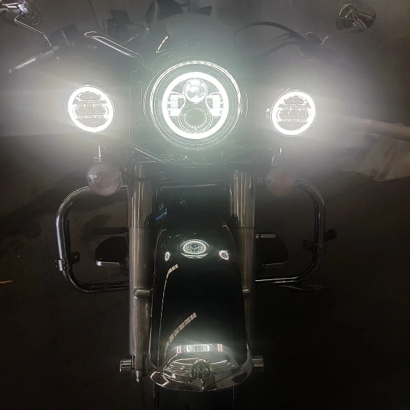 オートバイ7インチラウンドledヘッドライトホワイトアンバーターンシグナルハロー、ツーリングバイクとジープラングラーアクセサリー用