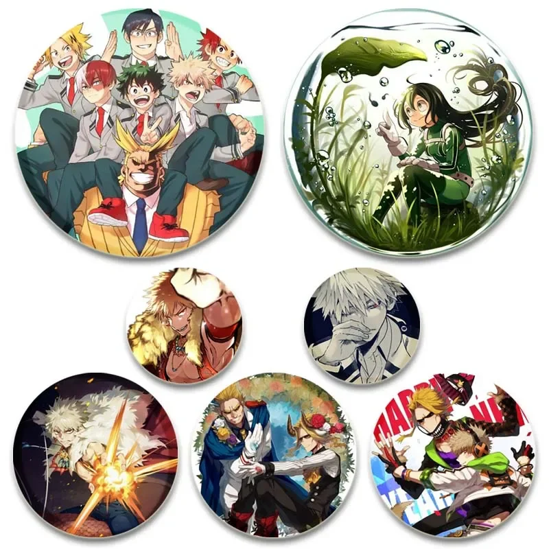 

Round HD Print Cartoon Pins Midoriya Izuku Bakugou Katsuki Badge Todoroki Shoto Ochaco Uraraka Anime Brooches Gifts Accessorie