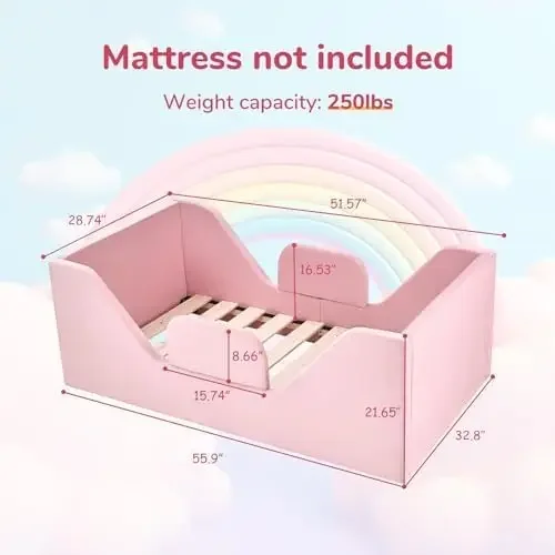 Toddler Floor Bed with Rails All Around, Small Kids Bed for Toddlers 3-5 Years, Kids Toddler Bed for Boys and Girls (Pink)