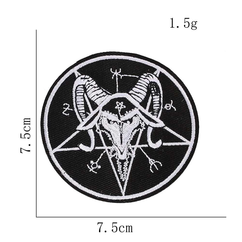 Dunkler Okkulter Satan-Ziegenkopf Pentagramm Aufbügelbarer Bestickter Aufnäher Punk Gothic Applikation für Kleidung Jacke DIY Reparatur-Abzeichen – Detail 6