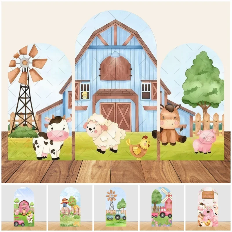 Cartoon Farm Barn Animal Arch Background Baby 1st Birthday P