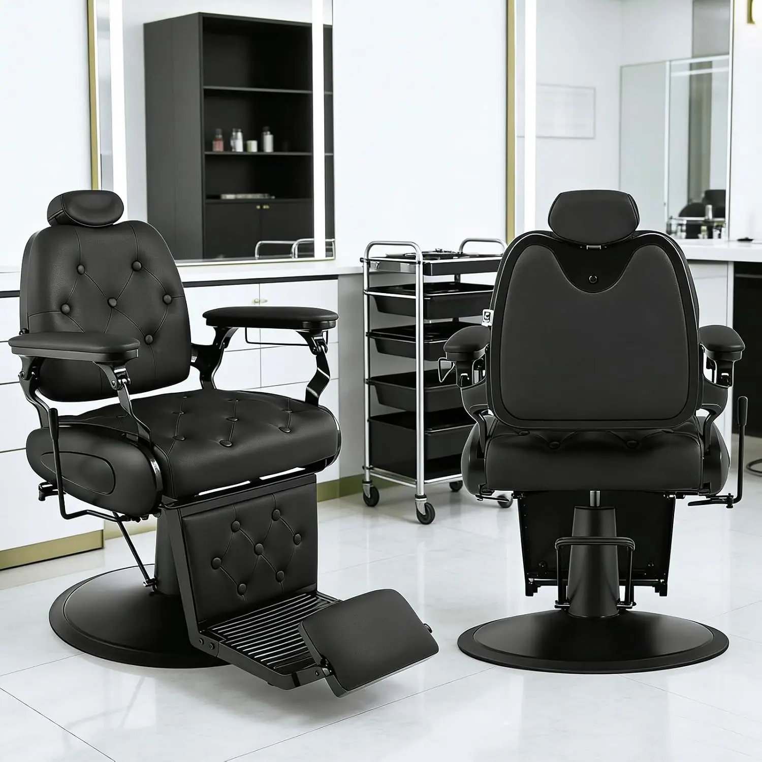 Vintage Barber Chair Hydraulic Reclining Salon Chair Locking Recline & 360° Swivel Heavy-Duty Base PU Leather, Customized