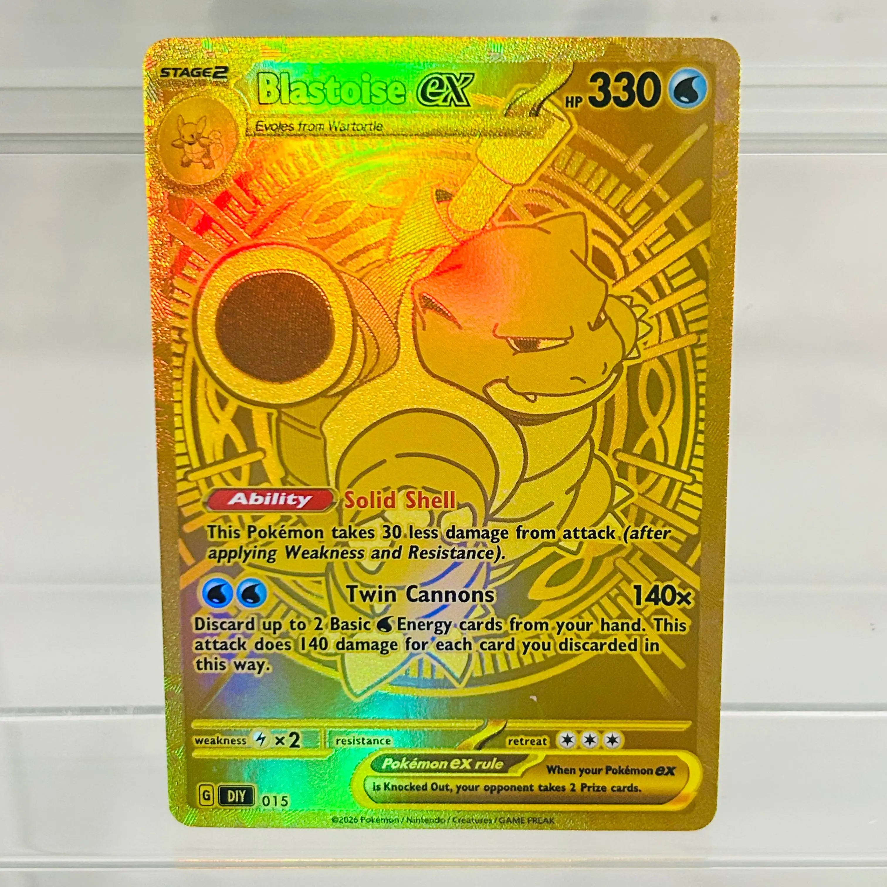 

Pokemon Blastoise ex English Gold Card G DIY 015 with Holographic Texture, Perfect Condition Premium Anime Collection Card