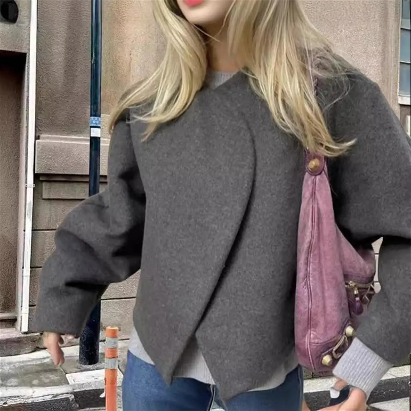 Casual Short Woolen Open Cardigan Women's Spring Top Versatile Personalized British Style Cotton Coat for Children