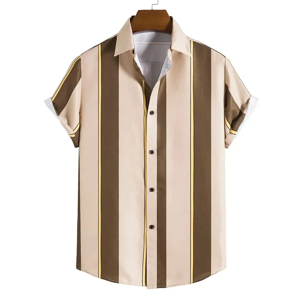 Hawaiian Stripes Men Shirt 3D Printed Man/Women Casual Fashion Short Sleeves Shirts Button Streetwear Oversized Unisex Clothing