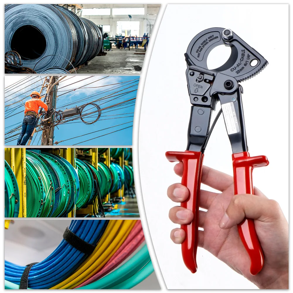 

Ratcheting Cable Cutter Wire Plier 0-240mm² Professional Cutting Tool For Copper/Aluminum Metal Conductors Optical Fibers Cables