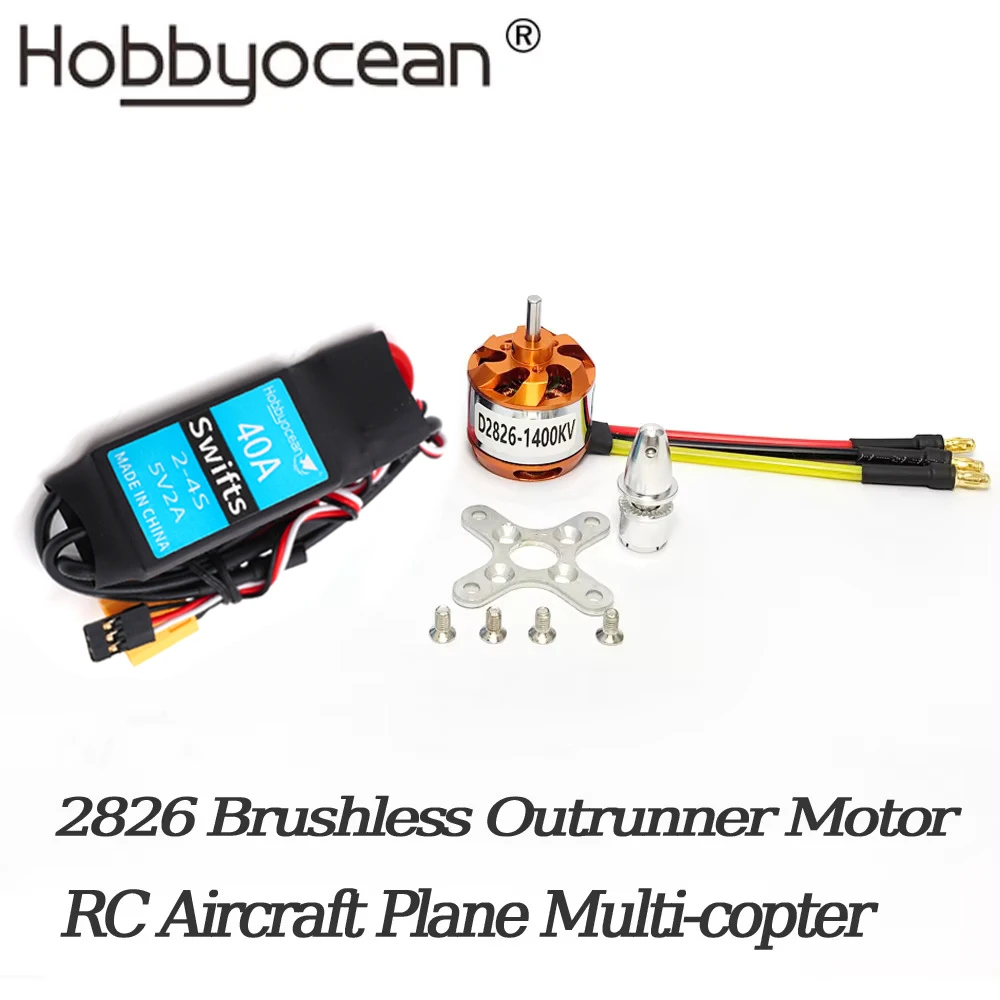 Hobbyocean D2826 2826 Brushless Outrunner Motor 930KV 1000KV 1400KV 2200KV With 40A ESC For RC Airplane Multicopter Upgrade Part