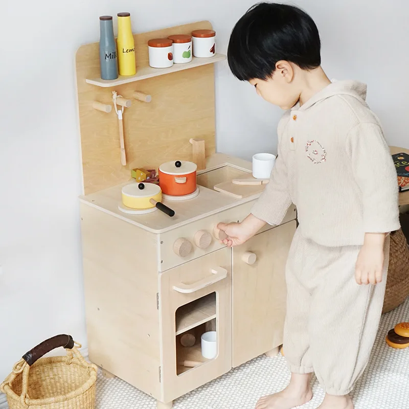 سجل لون المطبخ الشمال ins اللعب منزل ألعاب الأطفال أدوات المطبخ الخشبية ملعقة موقد الغذاء تشيت لو