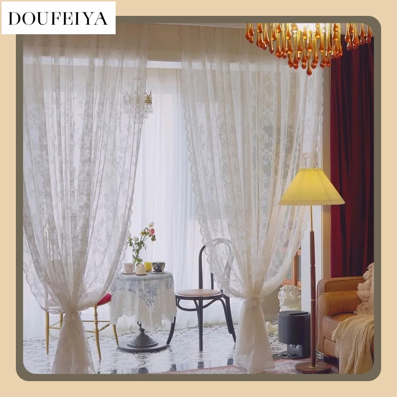 

Fashion Modern French Lace Screen Window Screen Princess Style Without Punching Velcro Wavy Side Living Room Bedroom Bay Window
