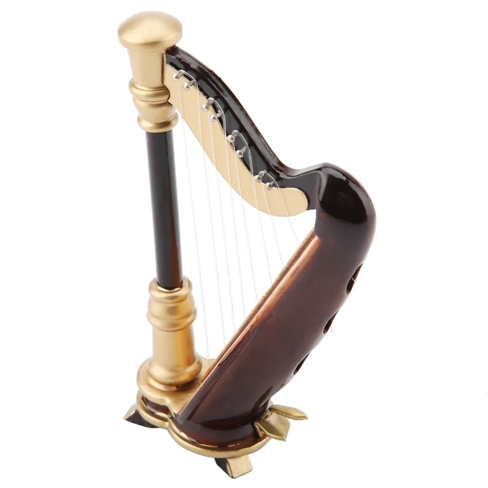 2pcs Harps Wooden Miniature Harp Model Storage Box Included Replica Wooden Harp Replica Small Harp Instrument Dollhouse Decor