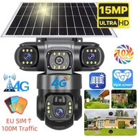 Cámara Solar con 4G SIM 15MP HD para exteriores 3 lentes 3 pantallas 10X Zoom PIR cámaras de detección humana visión nocturna protección de seguridad CCTV