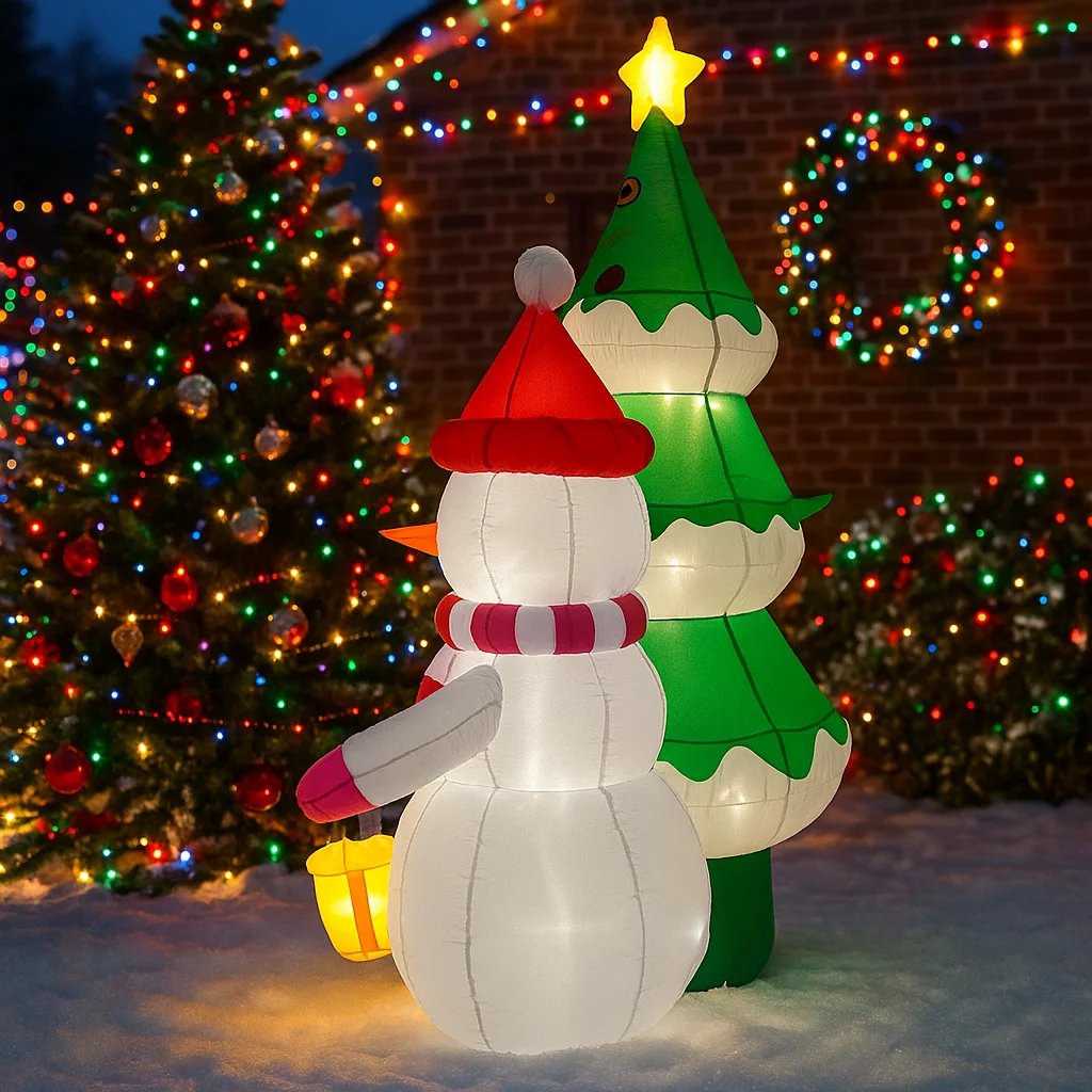 2.4 متر/7.8FT زينة عيد الميلاد لعبة قابلة للنفخ ثلج وشجرة عيد الميلاد مع علب الهدايا ساحة المنزل الحلي لعبة ديكور LED للحفلات #5