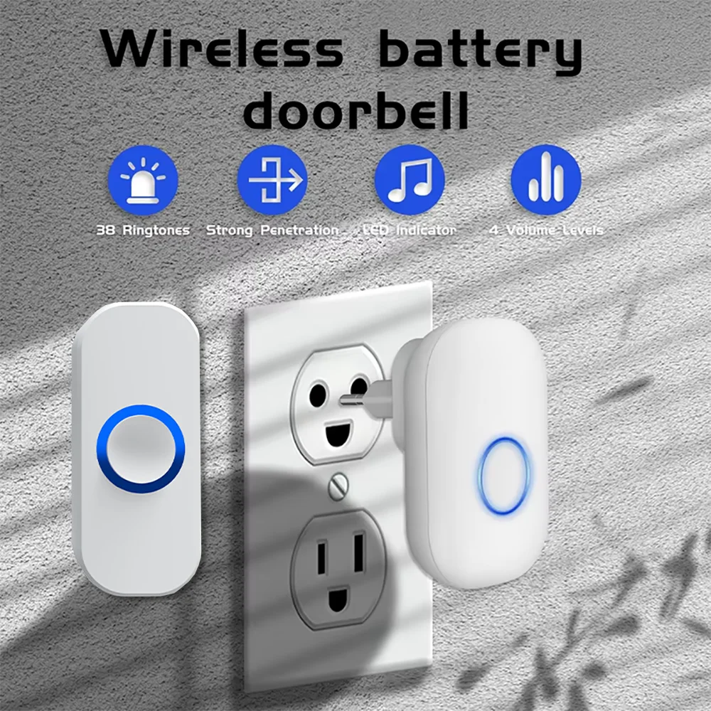 Jeatone Wireless Home Outdoor Doorbell Self Powered EU Plug Waterproof 300M Door Bell For Office Home 38 Types of Ringtones