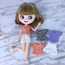 Clothes For 1/6 Blyth dolls 2 Pieces T shirt  Overalls and Overalls 3 Colors