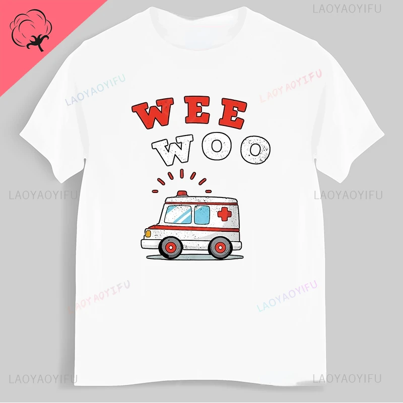 Ambulance Wee Woo Print Casual Fashion Retro Cool Breathable Harajuku Street wear trendy summer Men women universal T-shirt