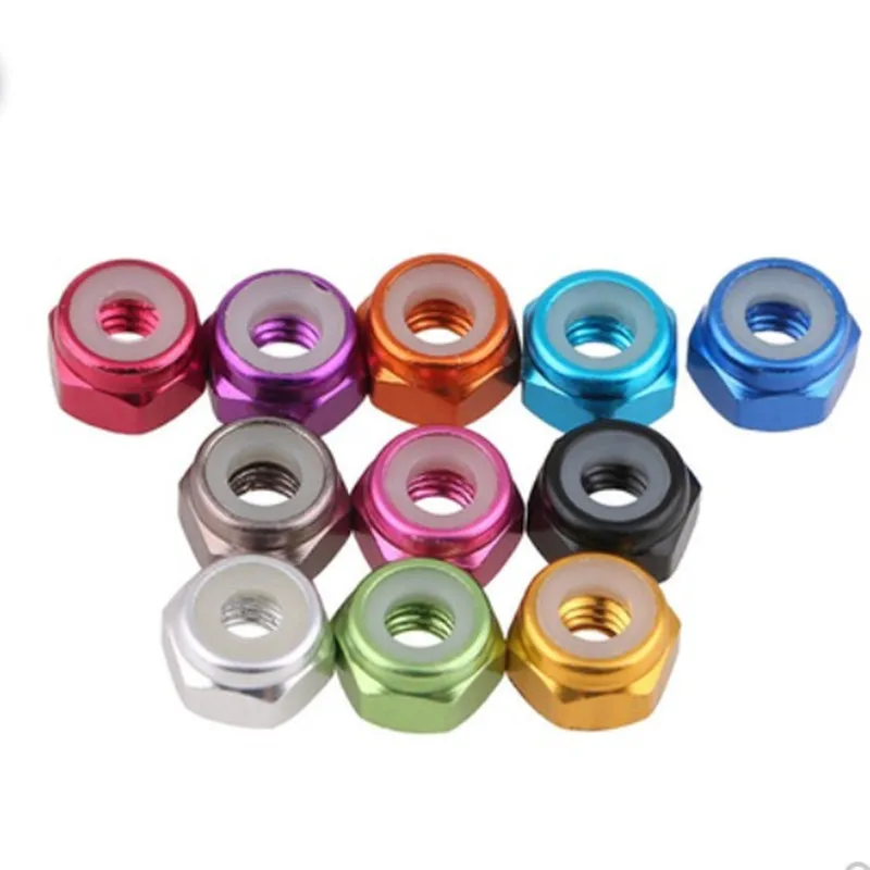 Aluminum Hex Lock Nut M2 M3 M4 M5 M6 Anodized Colourful Aluminum Alloy Nylon Insert Lock Nut Locknut Self-locking nuts Model