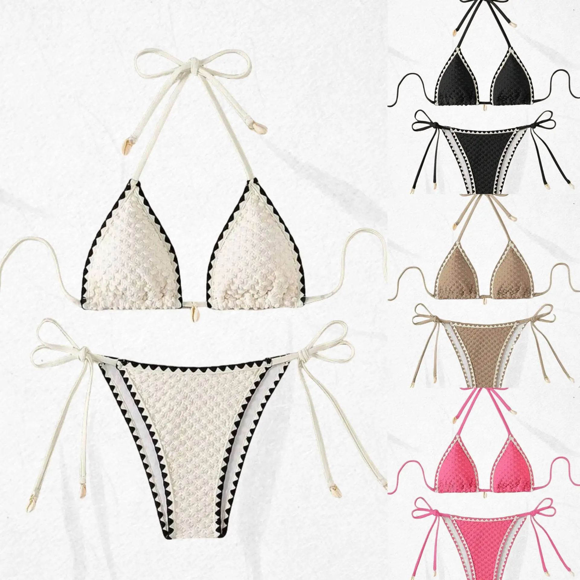 

Новый купальник женский сексуальный бикини с бретельками на шею пляжный отдых комплект из двух предметов многоцветный спортивный костюм для женщин