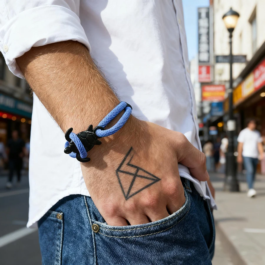 

Nautical Turtle Nylon String Man Bracelet Apparel Accessories Sliding Adjustable Handmade Weaven Wrap Braslet Casual Homme Joias