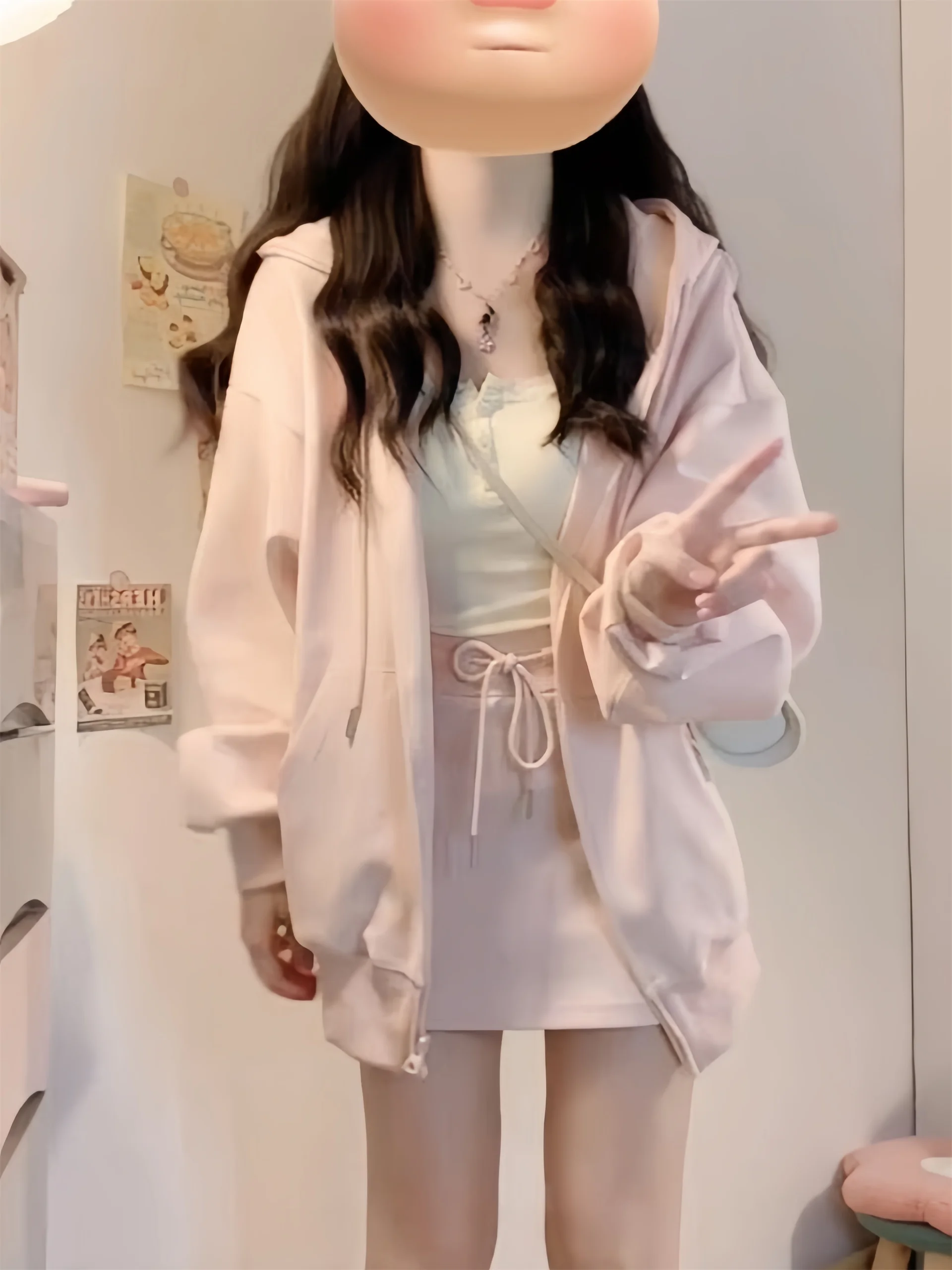 

Pink Hoodie Women's Spring Autumn Winter Loose Slimming Versatile Student Open Cardigan Long Sve Jaet Top