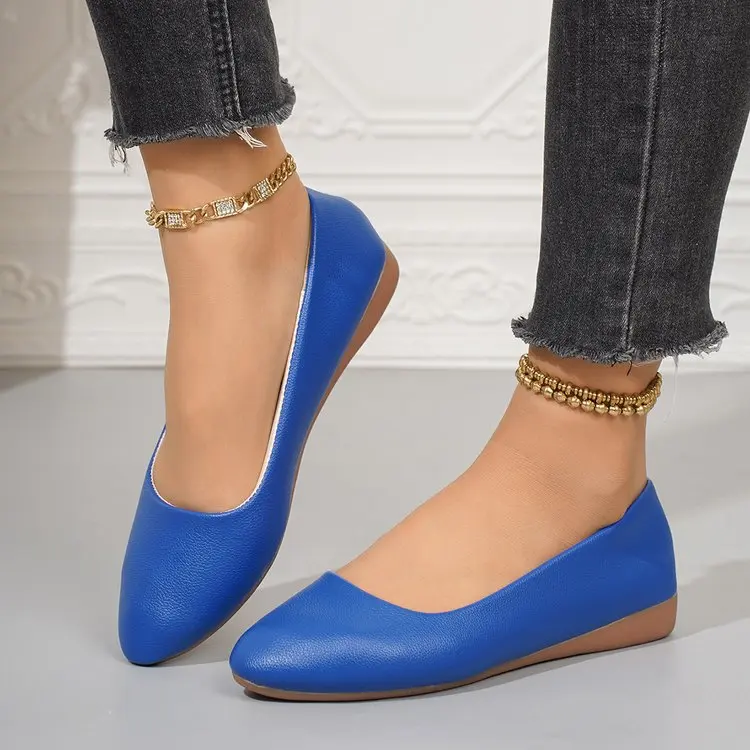 Einfarbige Ballerinas für Damen mit spitzer Zehenpartie, leicht und bequem, zum Hineinschlüpfen, für Alltag, Büro, Schule und Reisen – Detail 1