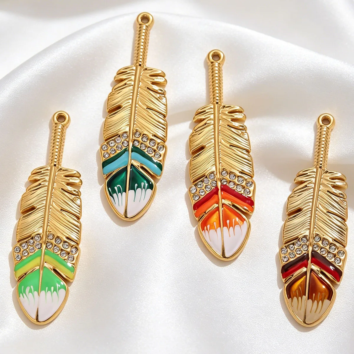 2pcs 18K Stainless Steel Retro Enamel Feather Charms Pendants DIY Necklaces Bracelets  Earrings Jewelry Findings Wholesale Bulk