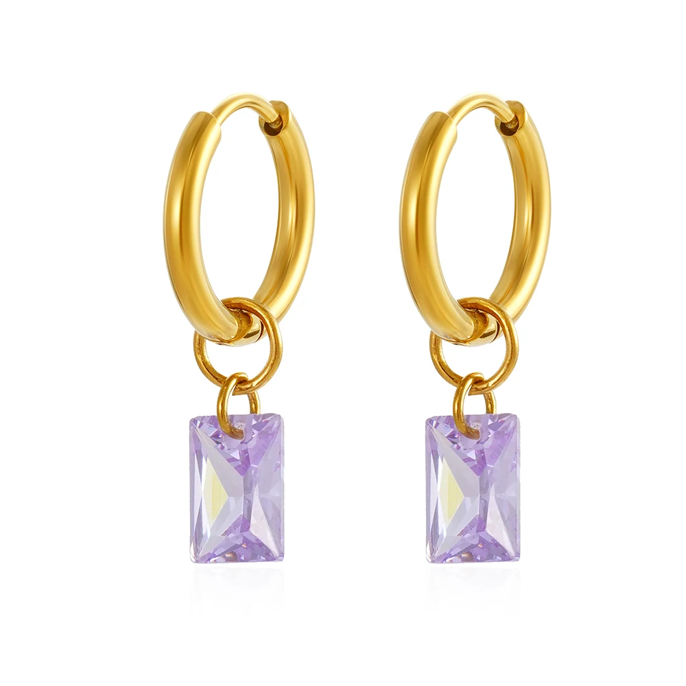 Stainless Steel Europe And America Fashion Square Zircon Stone Round Cricle Hoop Earring Gift For Women