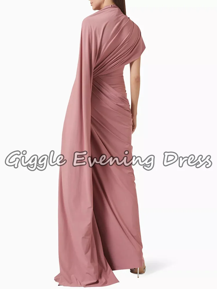 Rosa High Neck Arabisch Abendkleid für Frauen Cap Sleeve Falten Stretchy Meerjungfrau Hochzeit Party Kleid Vestido De Noche Angepasst