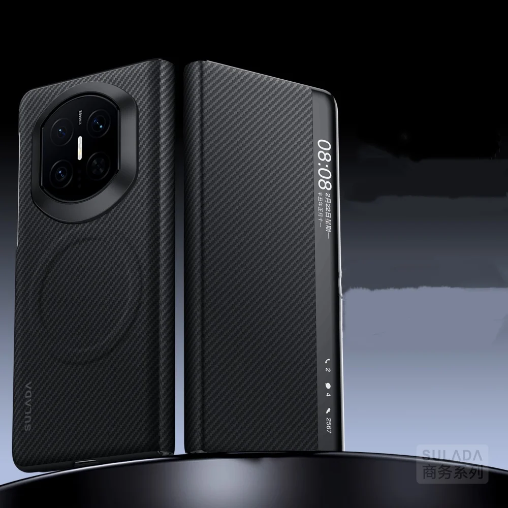 

Кожаный чехол с магнитным арамидным волокном 600D для Huawei Mate X7, чехол с видом на окно