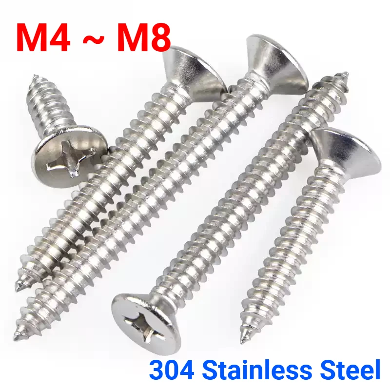 2-10pcs M4~M8 304 Stainless Steel Cross Recessed Countersunk Flat Head Tapping Screws Wood Self-tapping Phillips Furniture Screw