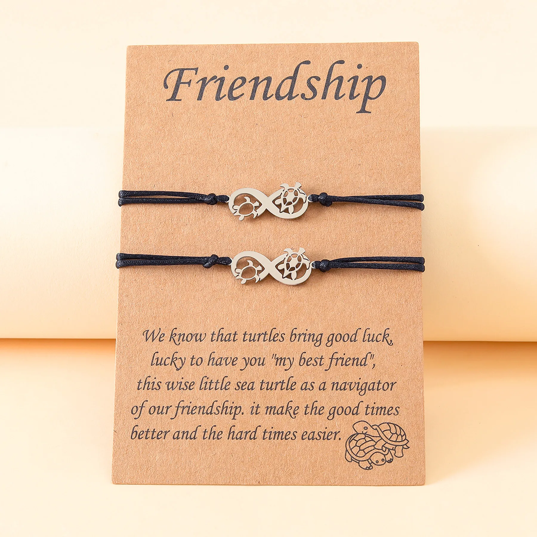 New Stainless Steel Octagonal Turtle Good Friend Card Bracelet Female Card BFF Jewelry Gift Wholesale