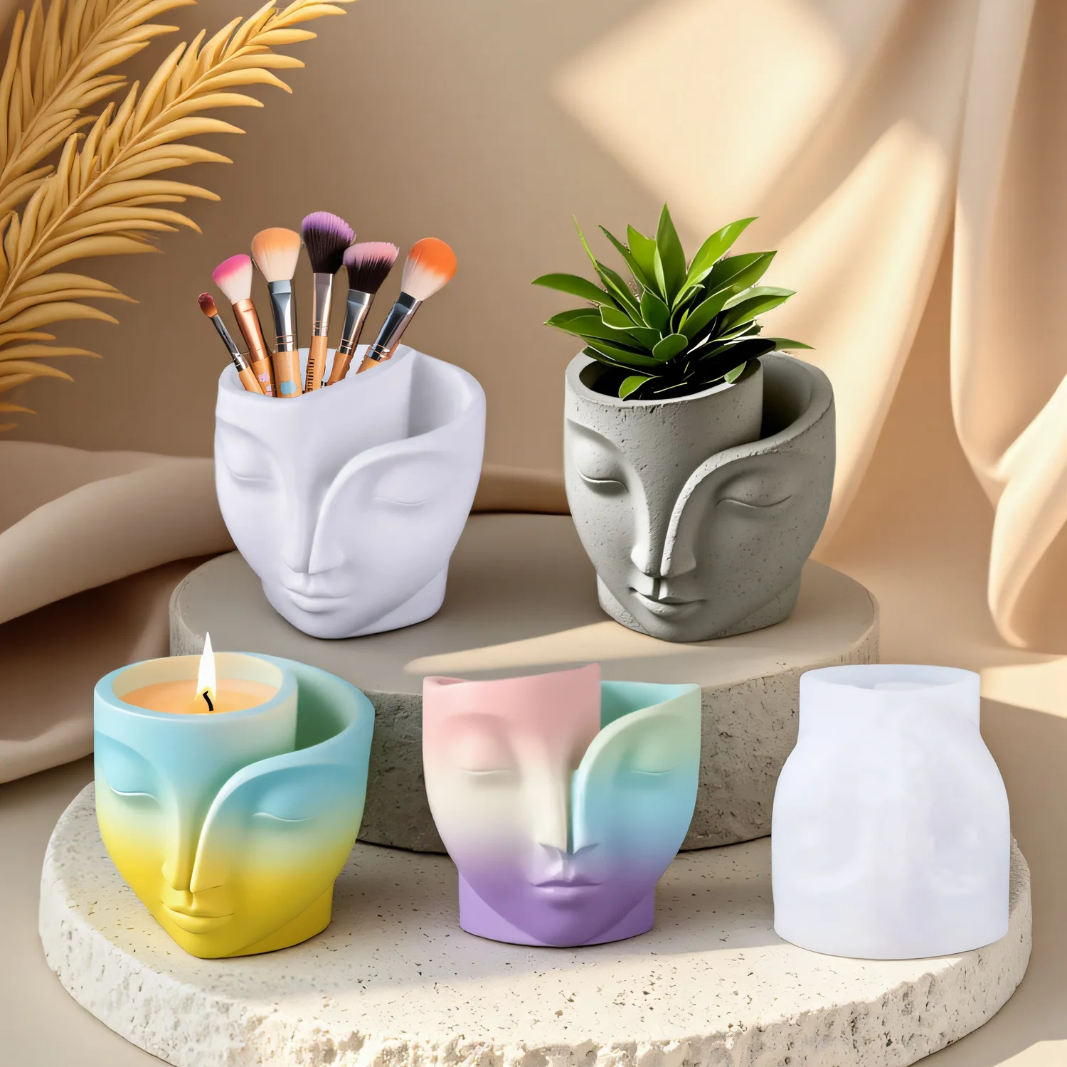 

DIY эпоксидная ароматерапевтическая свеча, чашка, ваза для хранения, силиконовая форма для лица, серия, смола, гипсовая чашка, держатель для ручек, форма для изготовления