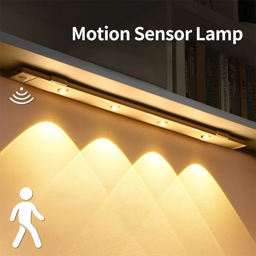 

Motion Sensor LED Under Cabinet Light Rechargeable Bar Light 3 Colors Dimmable Night Lamp for Kitchen Closet Wardrobe Stairs