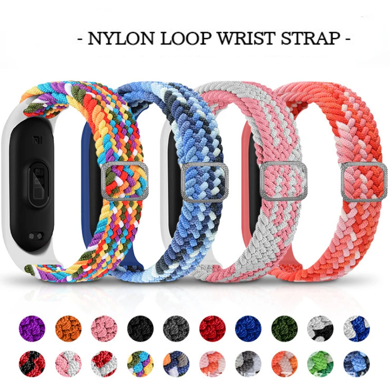 Pulseira de náilon para xiaomi mi band 7 6 5 pulseira esportiva ajuste substituição com pulseira respirável para xiaomi mi band 5 4 3