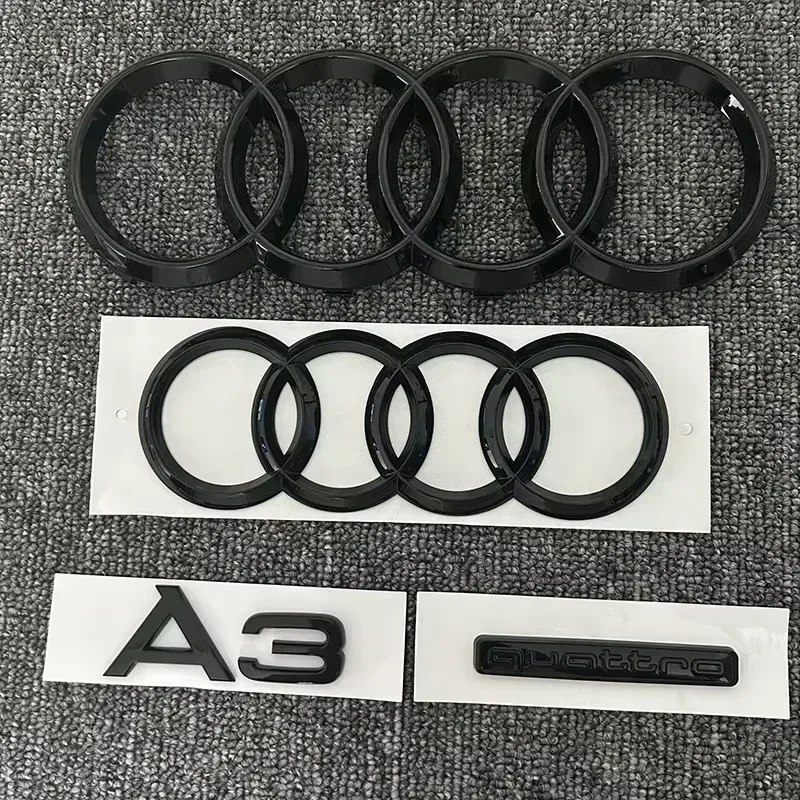 

4 Ring logo ABS Black Car Hood Front Bonnet Grill Rear Trunk Emblem Sticker A3 mark Quarrto Emblem For Audi A3 2010-now