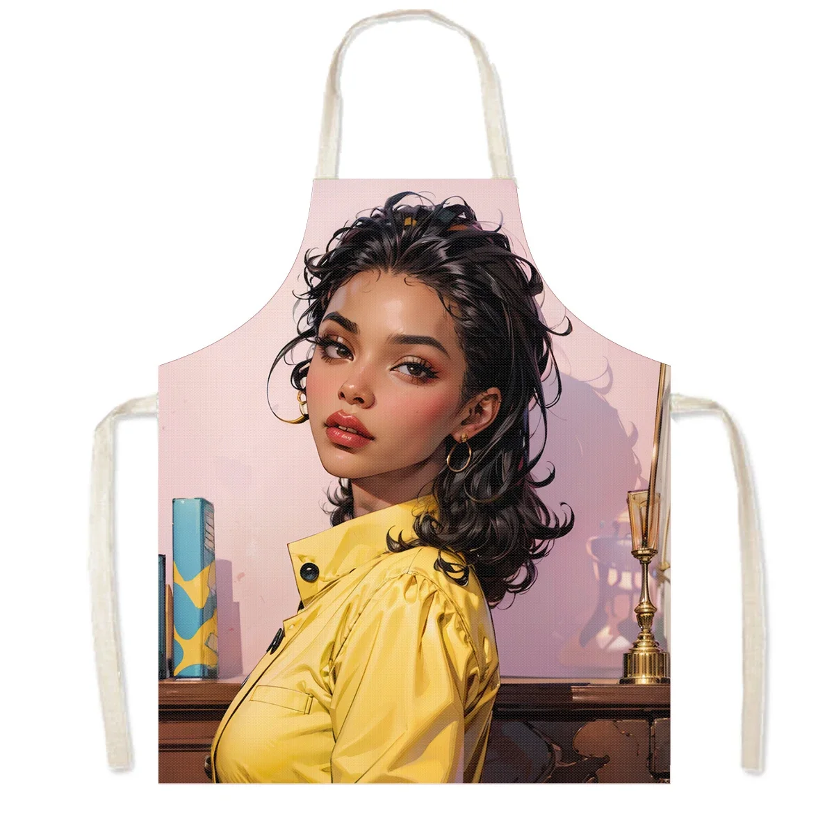 African Cartoon Girls Print Cooking Aprons Afro Women Household Cleaning Pinafore Barber Restaurant Chef Waiter Kitchen Apron