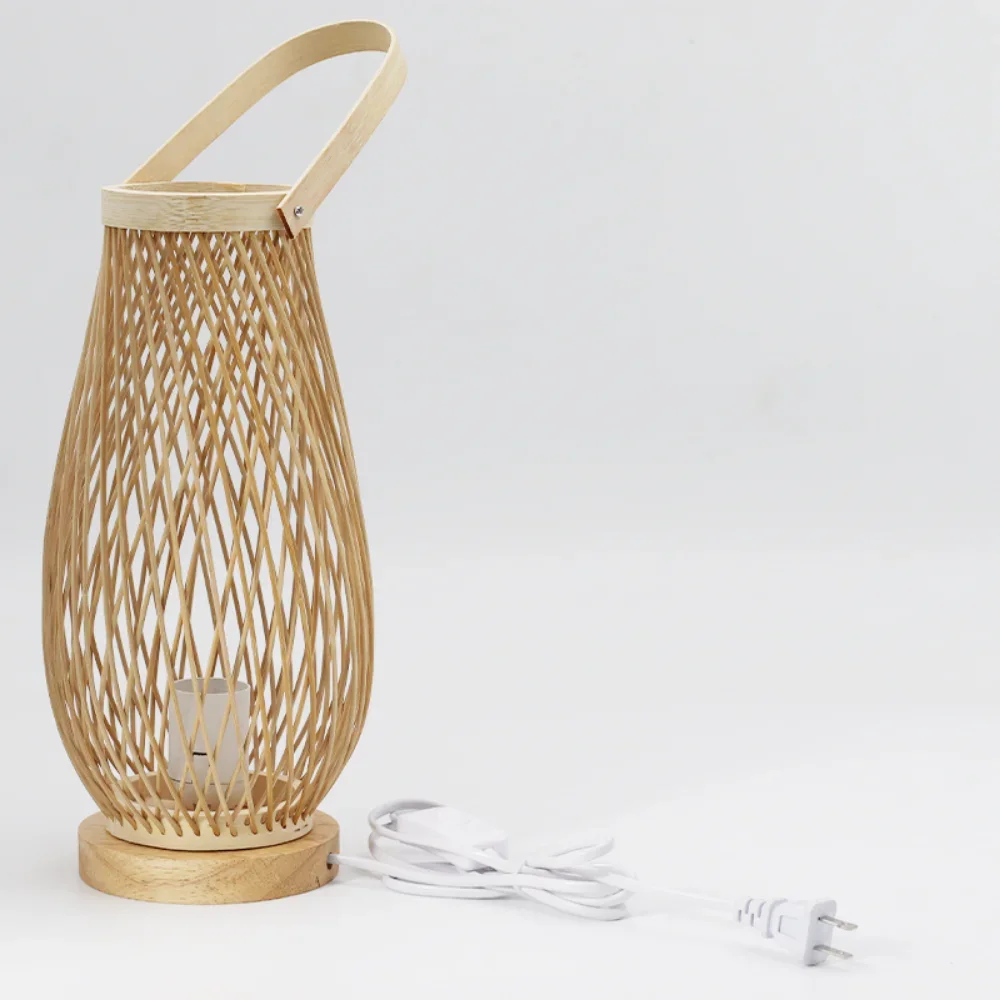 Imagem -03 - Pequeno Rattan Hollow-out Bamboo Boho Night Light Nightstand Decorativo Lâmpada de Madeira Maciça Lâmpada de Mesa para Quarto e Estar