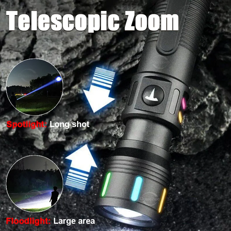 New High Power Led Flashlight Portable Zoom Torch Light USB Rechargeable Flashlights Tactical Lantern Strong Light Fishing Lamp