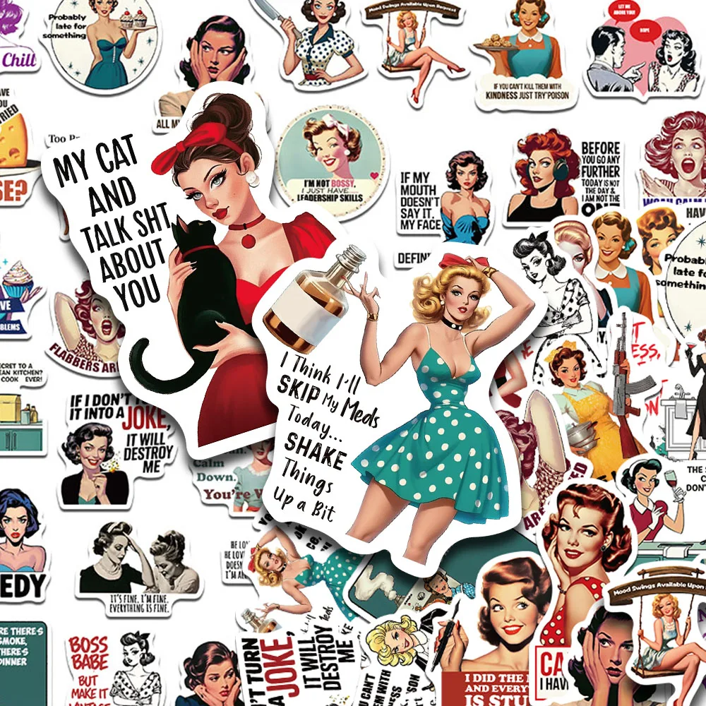 50pcs Retro Female Quotes Stickers Decals For Laptop Scrapbo