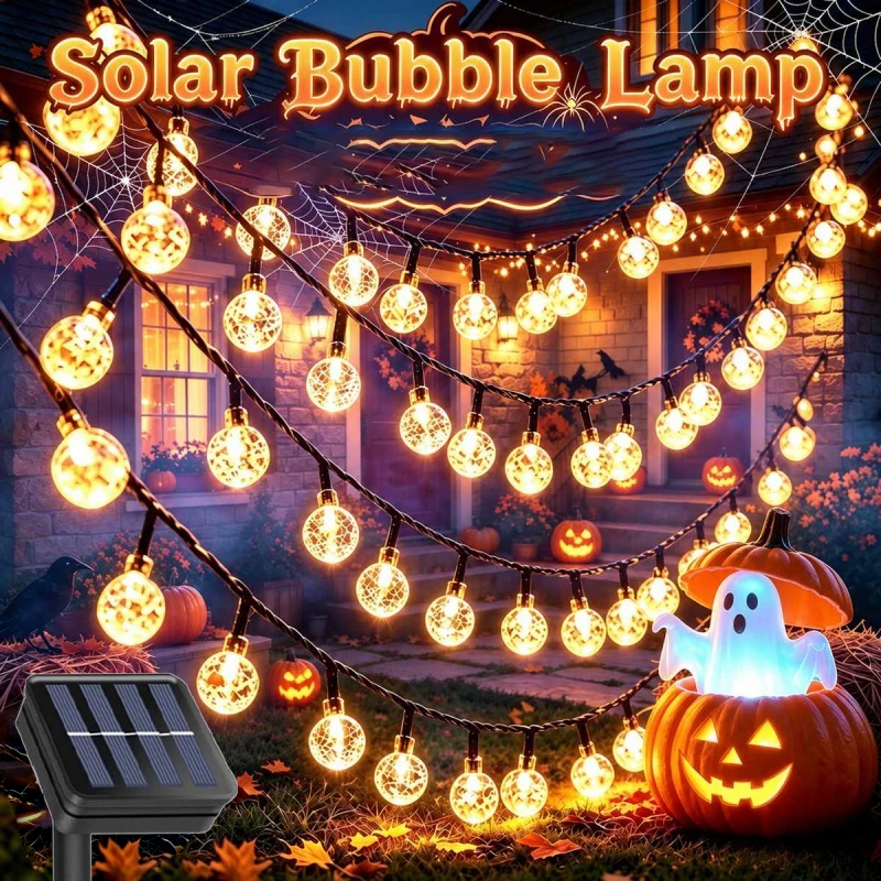 LED Solar String Lights Outdoor Crystal Globe Lights Waterproof Solar Festoon Fairy Light for Garden Christmas Outdoor Decor