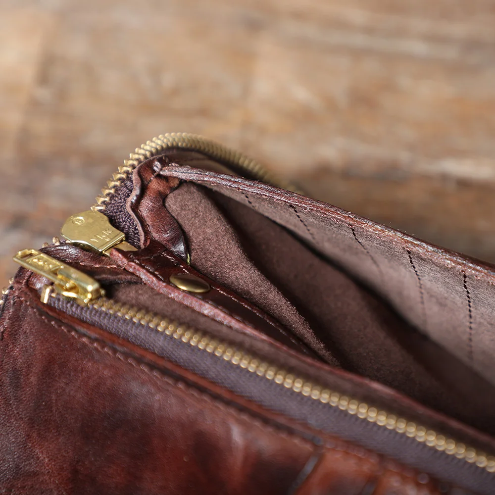 S.WORKER Klassische Geldbörse aus Vollnarbenleder, Vintage Echtleder-Portemonnaie, Große Kapazität Kartenhalter – Detail 14