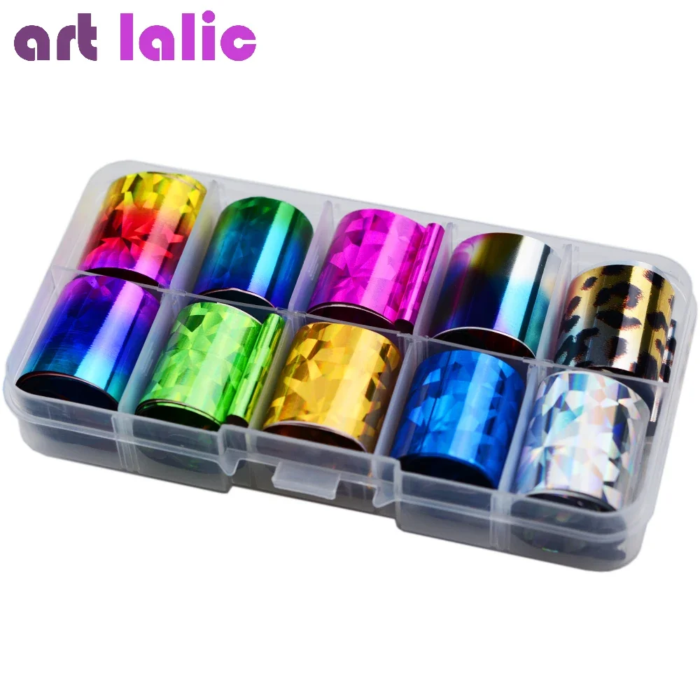 AB Color Holographic Nail Foil Set Diamond Starry Sky Transfer Stickers 10Pcs Transparent Manicure Art 25x60cm